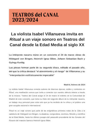 La violista Isabel Villanueva invita en Ritual a un viaje sonoro en Teatros del Canal desde la Edad Media al siglo XX