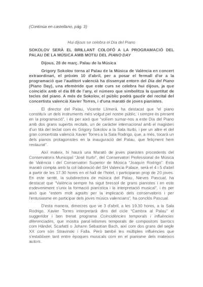 Sokolov será el brillante colofón a la programación del Palau de la Música con motivo del Piano Day