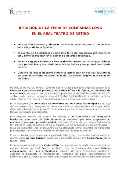 II edición de la Feria de Compañías LÓVA en el Real Teatro del Retiro II edición de la Feria de Compañías LÓVA en el Real Teatro del Retiro