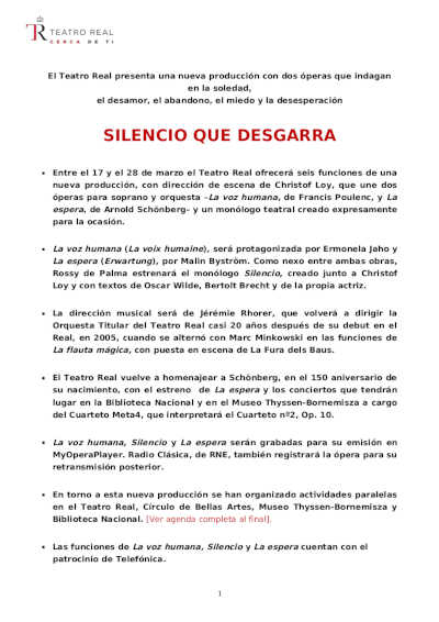 El Teatro Real presenta una nueva producción de La voz humana, de Poulenc, y La espera, de Schönberg
