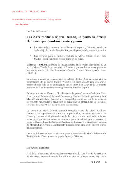 Les Arts recibe a María Toledo, la primera artista flamenca que combina canto y piano
