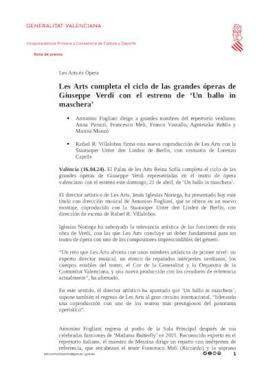 Les Arts completa el ciclo de las grandes óperas de Giuseppe Verdi con «Un ballo in maschera»