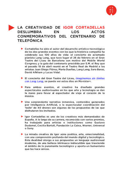 La creatividad de Igor Cortadellas deslumbra en los actos conmemorativos del Centenario de Telefónica