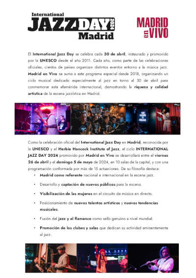 International Jazz Day 2024: Madrid celebra el Día Internacional del Jazz con más de 15 conciertos