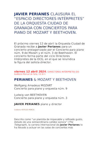 Javier Perianes clausura el «Espacio Directores Intérpretes»