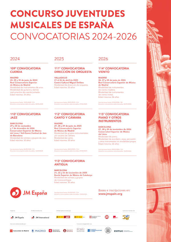 Juventudes Musicales de España anuncia todas las convocatorias 2024-2025 de su concurso