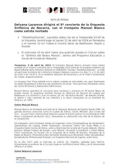 La maestra Delyana Lazarova dirigirá el 9º concierto de la Orquesta Sinfónica de Navarra