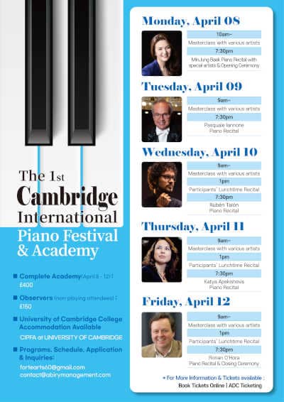 Importante debut del pianista valenciano Rubén Talón en la prestigiosa Universidad de Cambridge