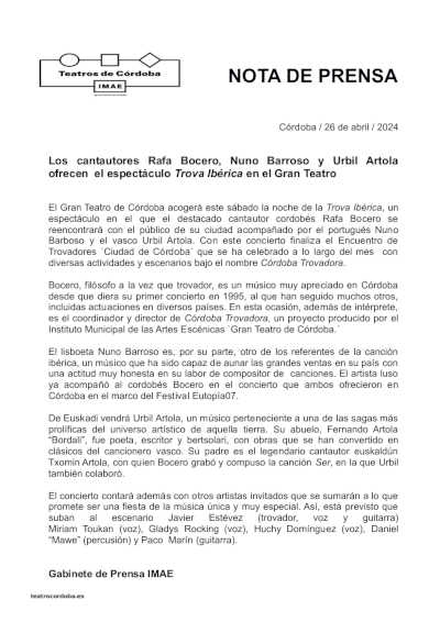 Los cantautores Rafa Bocero, Nuno Barroso y Urbil Artola  ofrecen  el espectáculo Trova Ibérica en el Gran Teatro