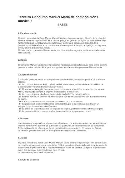 En marcha la tercera edición del Concurso Manuel María de Composiciones Musicales