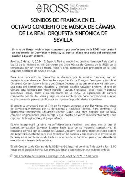 Sonidos de Francia en el Octavo Concierto de Música de Cámara de la ROSS