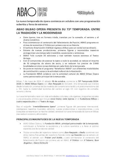 ABAO Bilbao Opera presenta su 73º Temporada 2024-2025: Entre la tradición y la modernidad