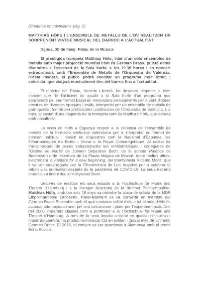 Matthias Höfs y el Ensemble de Metales de la OV realizan un sorprendente viaje musical