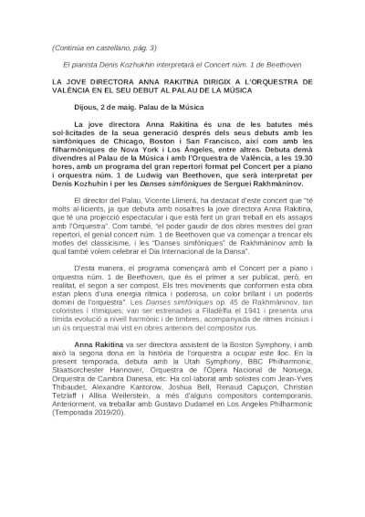 La joven directora Anna Rakitina dirige a la Orquesta de València en su debut en el Palau de la Música