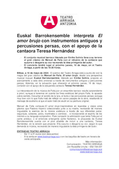 Euskal Barrokensemble interpreta El amor brujo con instrumentos antiguos y percusiones persas