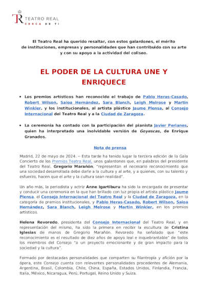 El Teatro Real entrega sus premios en emotiva gala