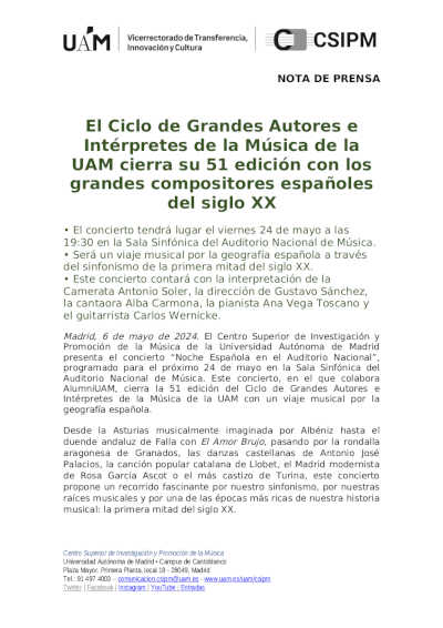 Noche Española en el Auditorio Nacional. Último Concierto del Ciclo de la Universidad Autónoma de Madrid
