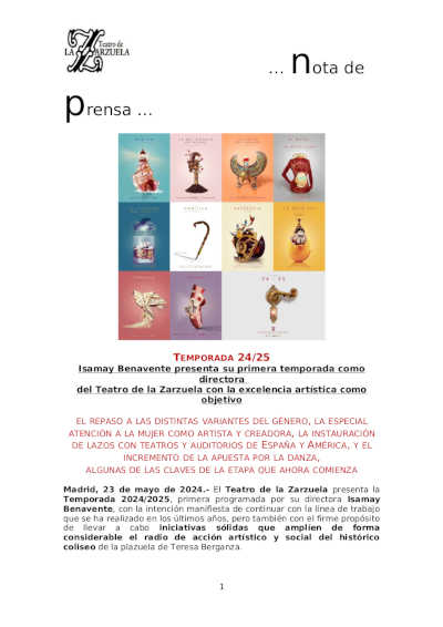 Isamay Benavente presenta su primera temporada como directora  del Teatro de la Zarzuela