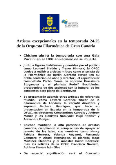 La Orquesta Filarmónica de Gran Canaria presenta su Temporada 2024 – 2025 La Orquesta Filarmónica de Gran Canaria presenta su Temporada 2024 – 2025