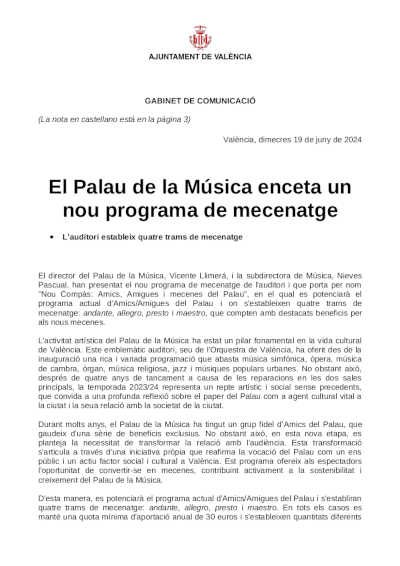 El Palau de la Música inicia un nuevo programa de mecenazgo
