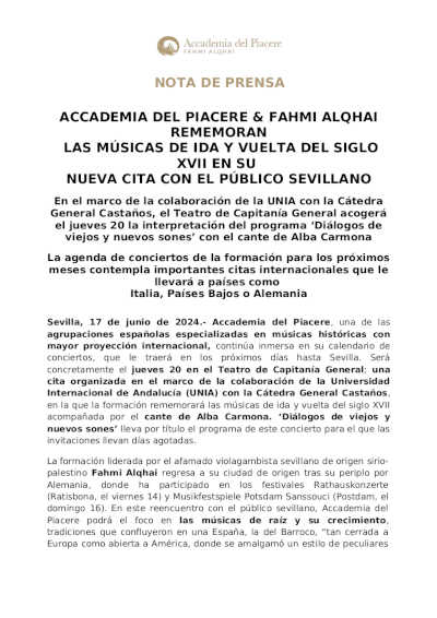 Accademia del Piacere y Fahmi Alqhai rememoran las músicas de ida y vuelta del siglo XVII