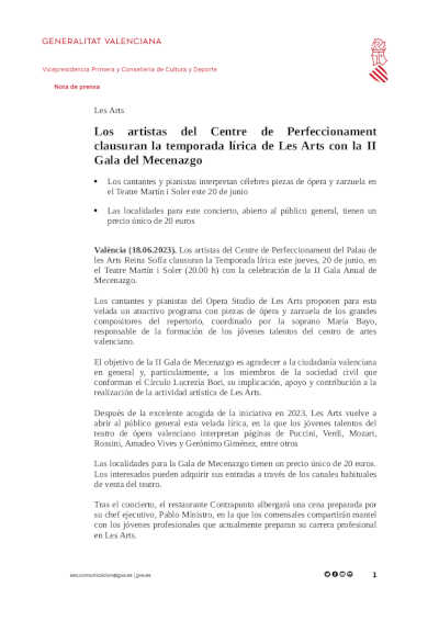 Los artistas del Centre de Perfeccionament clausuran la temporada lírica de Les Arts con la II Gala del Mecenazgo