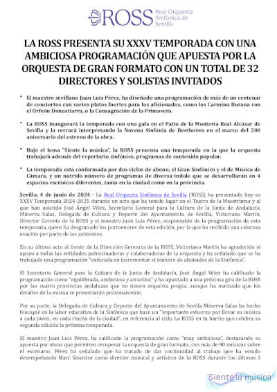 La ROSS presenta su XXXV temporada con ambiciosa programación con la orquesta en gran formato
