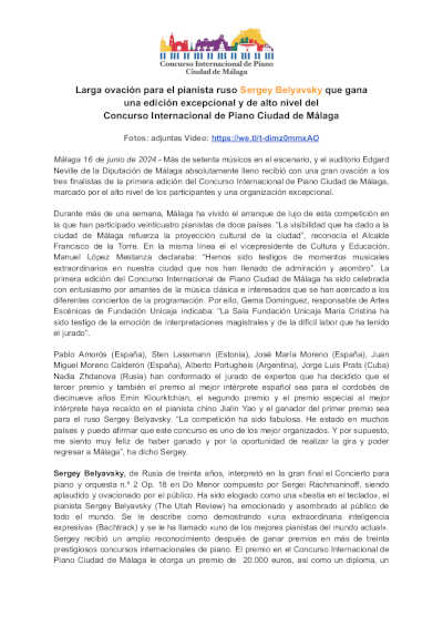 Larga ovación para el pianista Sergey Belyavsky que gana el Concurso Internacional de Piano Ciudad de Málaga Larga ovación para el pianista Sergey Belyavsky que gana el Concurso Internacional de Piano Ciudad de Málaga