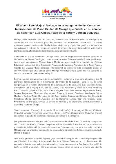 Elisabeth Leonskaja sobrecoge en la inauguración del Concurso Internacional de Piano Ciudad de Málaga