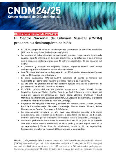 El Centro Nacional de Difusión Musical presenta su decimoquinta edición
