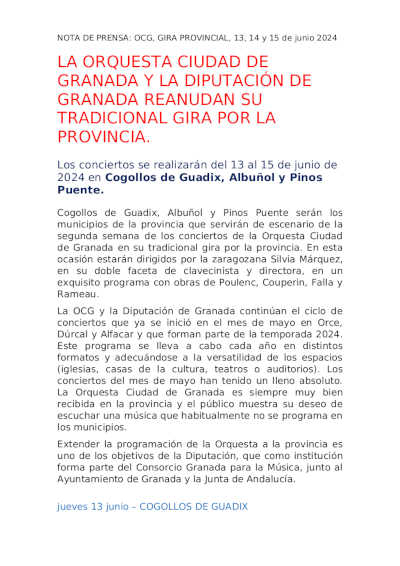 La Orquesta Ciudad de Granada y la Diputación de Granada reanudan su tradicional gira por la provincia