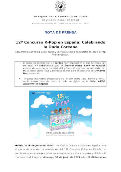 12º Concurso K-Pop en España: Celebrando la Onda Coreana