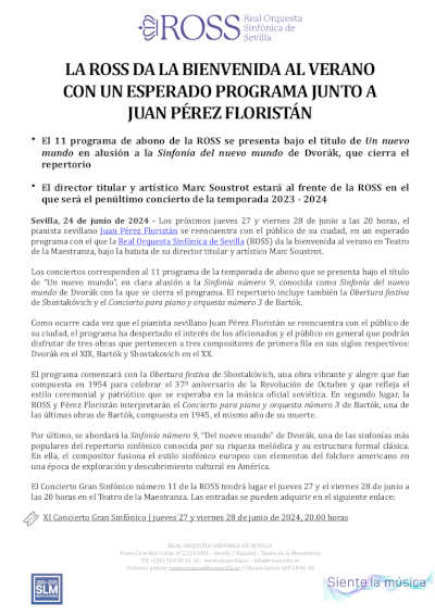 La ROSS da la bienvenida al verano con esperado programa junto a Juan Pérez Floristán