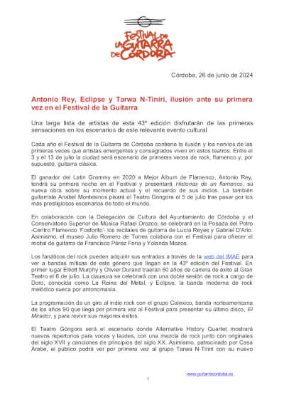 Antonio Rey, Eclipse y Tarwa N-Tiniri, ilusión ante su primera vez en el Festival de la Guitarra de Córdoba