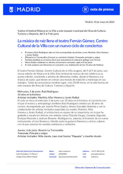 La música de raíz llena el teatro Fernán Gómez. Centro Cultural de la Villa con un nuevo ciclo de conciertos