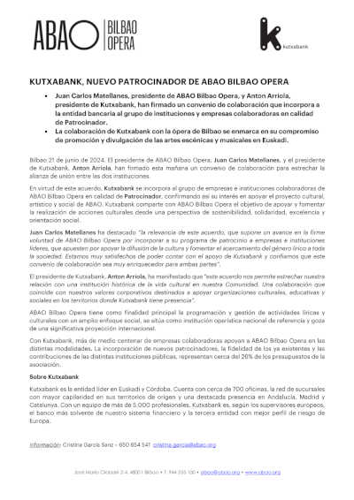 Kutxabank es el nuevo patrocinador de ABAO Bilbao Opera Kutxabank es el nuevo patrocinador de ABAO Bilbao Opera