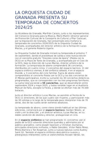 La Orquesta Ciudad de Granada presenta su temporada 2024-2025