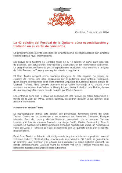La 43 edición del Festival de la Guitarra aúna especialización y tradición en su cartel de conciertos