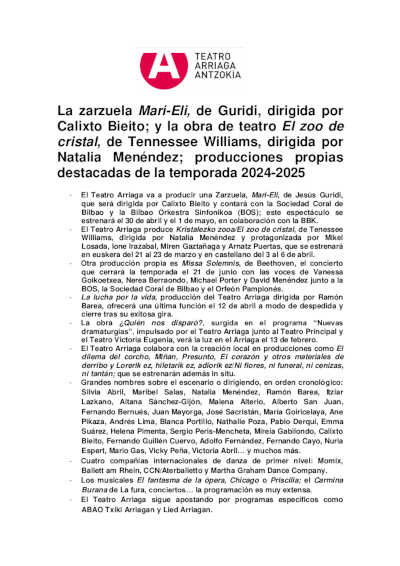 Calixto Bieito, director artístico del Teatro Arriaga dio a conocer los detalles de la Temporada 2024-2025