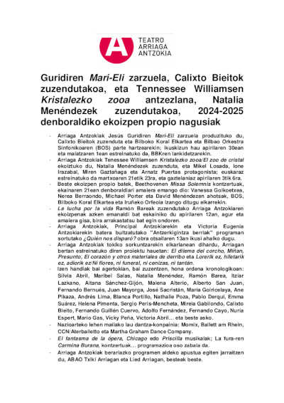 Calixto Bieito, director artístico del Teatro Arriaga dio a conocer los detalles de la Temporada 2024-2025