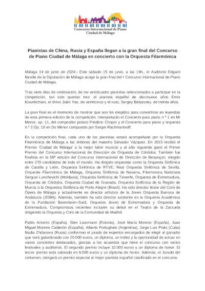 Pianistas de China, Rusia y España llegan a la gran final del Concurso de Piano Ciudad de Málaga