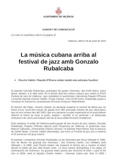 La música cubana llega al festival de jazz con Gonzalo Rubalcaba