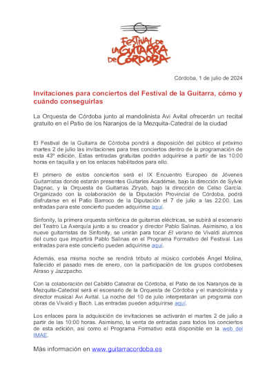 Invitaciones para conciertos del Festival de la Guitarra, cómo y cuándo conseguirlas