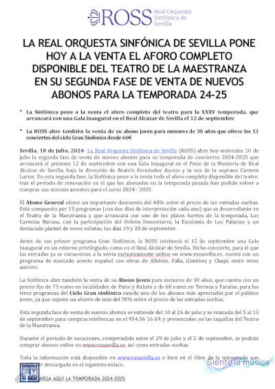 La ROSS pone a la venta el aforo completo disponible del Teatro de la Maestranza