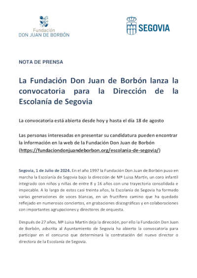 La Fundación Don Juan de Borbón lanza la convocatoria para la Dirección de la Escolanía de Segovia