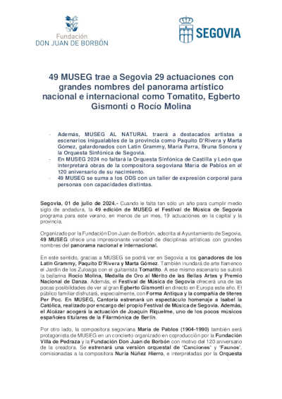 49 MUSEG trae a Segovia 29 actuaciones con grandes nombres del panorama artístico nacional e internacional