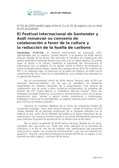 El Festival Internacional de Santander y Audi renuevan su convenio de colaboración El Festival Internacional de Santander y Audi renuevan su convenio de colaboración