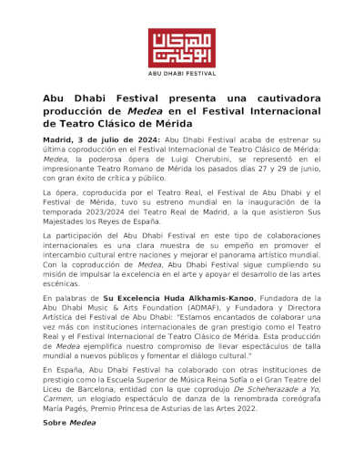 Abu Dhabi Festival estrena una cautivadora producción de Medea en el Festival Internacional de Teatro Clásico de Mérida