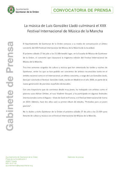 La música de Luis González Lladó culminará el XXX Festival Internacional de Música de la Mancha