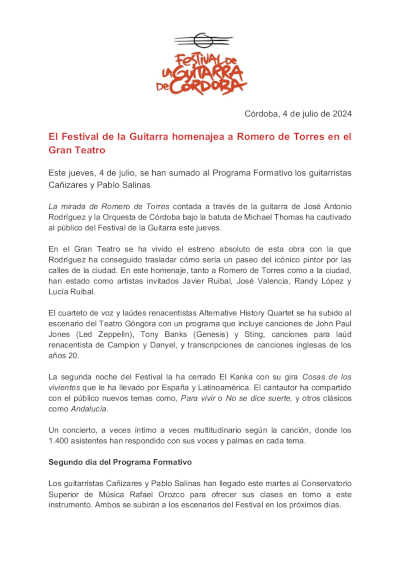 El Festival de la Guitarra homenajea a Romero de Torres en el Gran Teatro